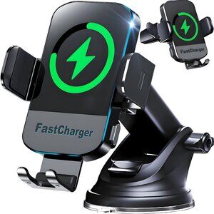 Wireless Car Charger, 2025 Upgrade 15W Fast Charging Auto Clamping Phone Holder